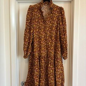🌼 byTiMo Long Floral Brown & Yellow Dress
